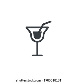Glass icon. Cocktail drink symbol. Black beverage silhouette. Vector isolated on white background