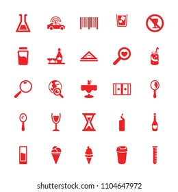 Glass icon. collection of 25 glass filled icons such as police car, mirror, champagne and wine glasses, ice cream, drink, soda. editable glass icons for web and mobile.
