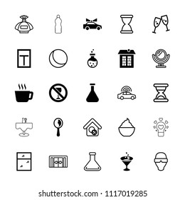 Glass icon. collection of 25 glass filled and outline icons such as tea, sliding doors, police car, mirror, perfume, sphere. editable glass icons for web and mobile.