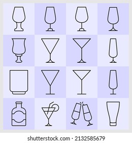 glass icon. a collection of thin glass icons with various shapes and sizes
