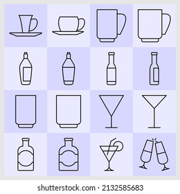 glass icon. a collection of thin glass icons with various shapes and sizes