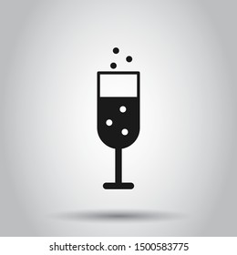 Сhampagne glass icon in flat style. Alcohol drink vector illustration on isolated background. Cocktail business concept.