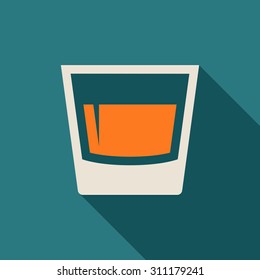 Glass icon with long shadow. Flat design style. Glass silhouette. Simple icon. Modern flat icon in stylish colors. Web site page and mobile app design element.