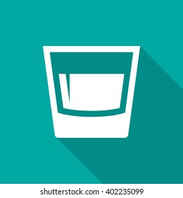 Glass icon with long shadow. Flat design style. Glass silhouette. Simple green icon. Modern flat icon. Web site page and mobile app design element.