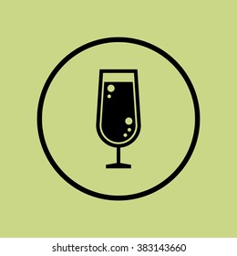 Glass icon, on green background, circle border, dark outline