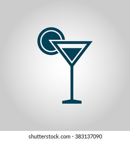 Glass icon, on grey background, blue outline, large size symbol