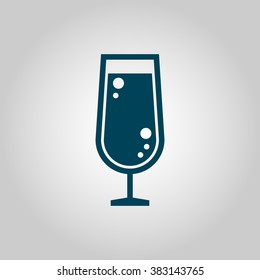 Glass icon, on grey background, blue outline, large size symbol
