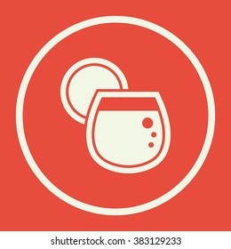 Glass icon, on red background, white circle border, white outline