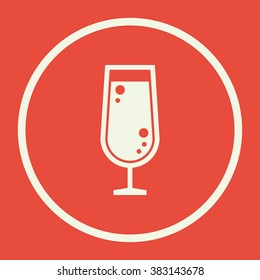 Glass icon, on red background, white circle border, white outline