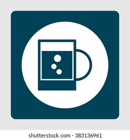 Glass icon, on white circle background surrounded by blue