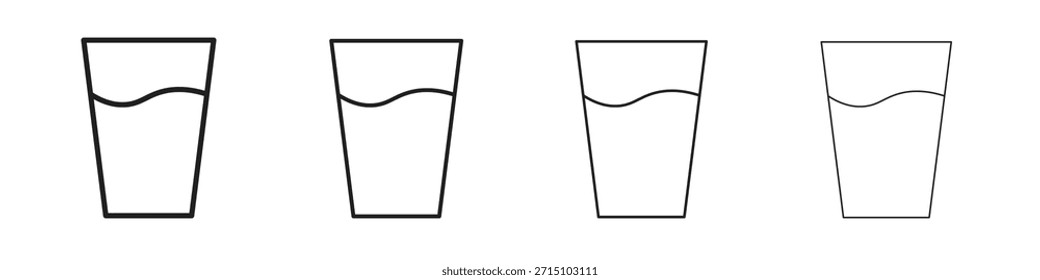 Glas-Icon-Set. Eine Sammlung von einfachen schwarzen dünnen Strichen Symbole