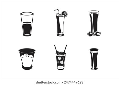 glass icon Set of drinks fruit juice, water, cocktail in doodle style isolated vector