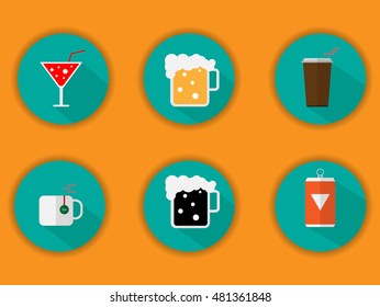 Glass icon set on an orange background , vector illustration .