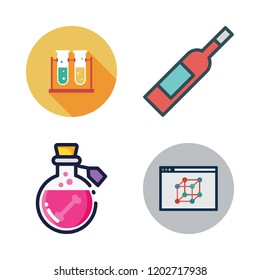 glass icon set. vector set about poison, test tubes, wine bottle and cube icons set.