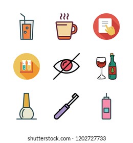 glass icon set. vector set about test tubes, toothbrush, blind and tap icons set.