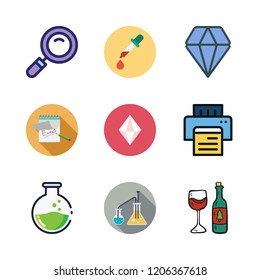 glass icon set. vector set about text lines, notes, wine glass and loupe icons set.