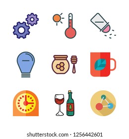 glass icon set. vector set about honey, molecules, wine glass and temperature icons set.