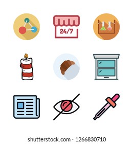 glass icon set. vector set about flasks, window, droppers and molecules icons set.