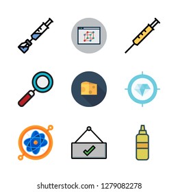 glass icon set. vector set about science, syringe, loupe and diamond icons set.