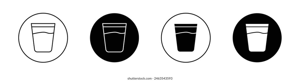 Glass icon set. water or milk drinking glass vector symbol. glassware pictogram in black filled and outlined style.