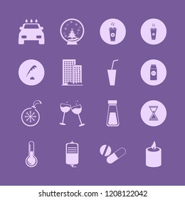 glass icon. glass vector icons set tablet capsule, drop counter, salt shaker and christmas ball