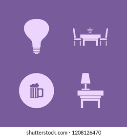 glass icon. glass vector icons set beer glass, bulb, dining table restaurant and lamp nightstand