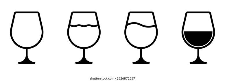 Glass icon vector set. Black outline glass sign. Set of glass icon isolated on white background. Glass of water symbol, logo illustration.