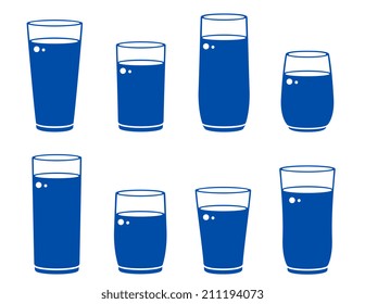 glass icons with beverage on white background