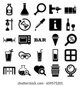 Glass icons set. set of 25 glass filled icons such as sliding doors, jetway, window, pipette, mirror, bar, clean window, welding glasses, ice cream, drink, soda, heart search