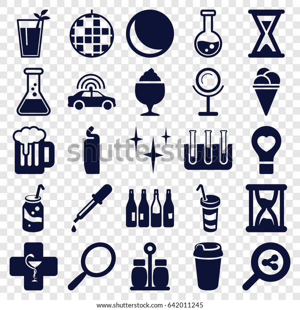 Glass icons\
set. set of 25 glass filled icons such as bottle, police car,\
pipette, mirror, clean, cleanser, soda, drink, ice cream,\
milkshake, bulb heart, test tube,\
pharmacy