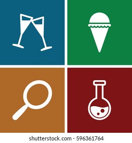 glass icons set. Set of 4 glass filled icons such as mirror, ice cream, wine glass