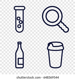 Glass icons set. set of 4 glass outline icons such as drink, search, test tube