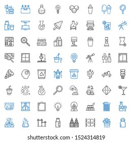 glass icons set. Collection of glass with milk, trick, bar, ice cream, flask, idea, wine, recycle bin, bottles, candy machine, window, fishbowl. Editable and scalable glass icons.