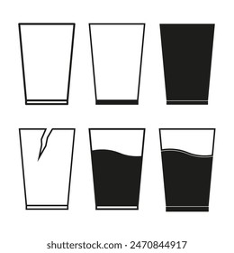 Glass icons set. Empty and filled. Various states. Vector symbols.