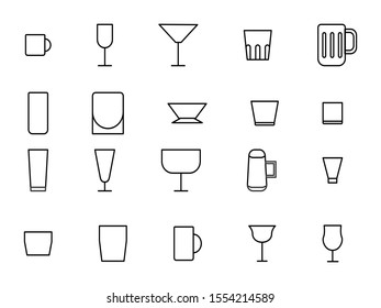 glass icons set vector illustration. Contains such icon as glass cocktail, glass beer, wine glass and more. Editable stroke