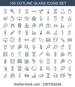 glass icons. Trendy 100 glass icons. Contain icons such as Cocktail, microwave, beer mug, hourglass, clean window, champagne and wine glasses, welding glasses. glass icon for web and mobile.