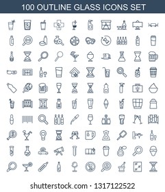 glass icons. Trendy 100 glass icons. Contain icons such as hourglass, window, champagne, user search, no alcohol, mirror, bottle, thermometer, cocktail isoltailated. glass icon for web and mobile.