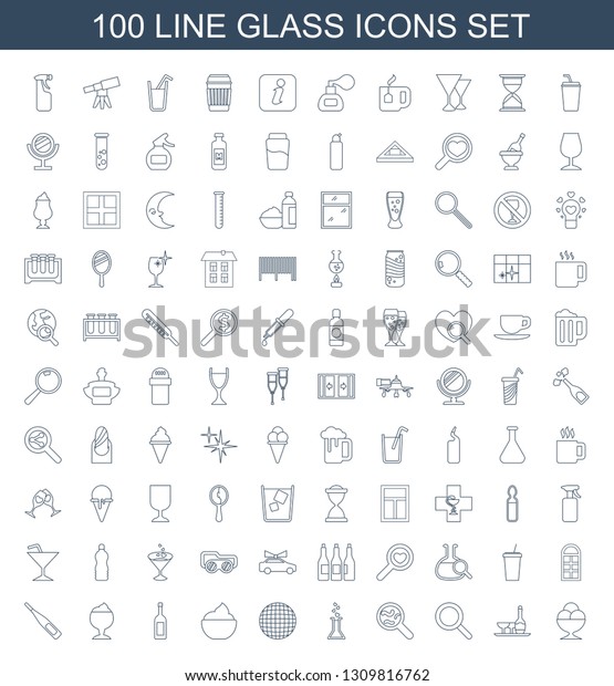 glass\
icons. Trendy 100 glass icons. Contain icons such as ice cream\
ball, champagne and wine glasses, search, bacteria, heart test\
tube, disco ball. glass icon for web and\
mobile.