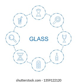 glass icons. Trendy 8 glass icons. Contain icons such as hourglass, window, heart search, drink, wine glass, search. icon for web and mobile.