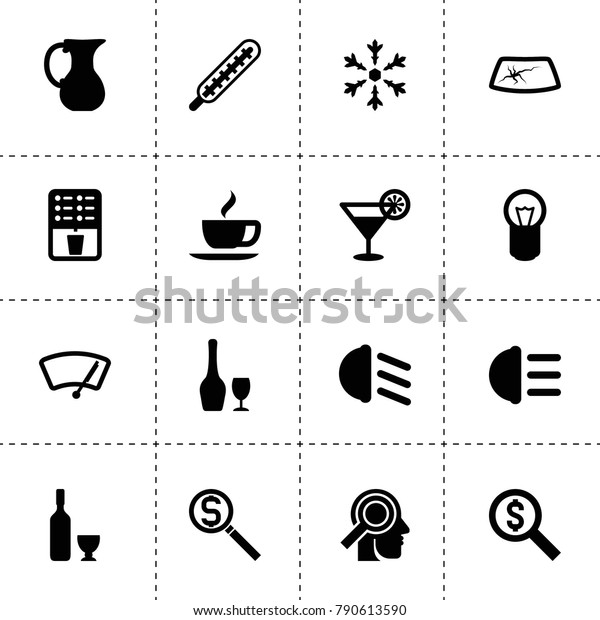 Glass icons. vector\
collection filled glass icons. includes symbols such as jug, wine,\
money search, car window repair, bulb, coffee. use for web, mobile\
and ui design.