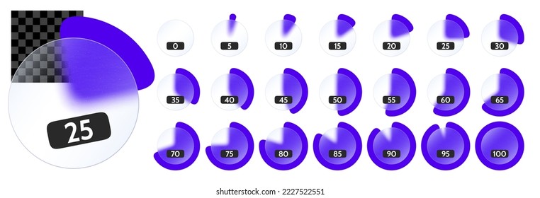 Glass infographic. Transparent pie chart with glassmorphism frosted glass blur effect, circle diagram stats vector template