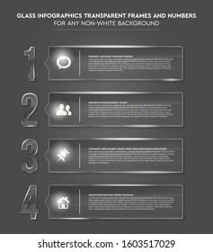 Glass infographics transparent frames and numbers for any non-white background - vector illustration.