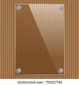 Glass information board mounted on a surface of the wooden slats.