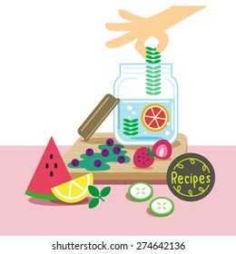 glass of  infused water healthy fruit recipe illustration vector 