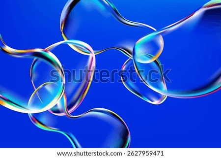 Glass iridescent liquid bubbles on white background. 3D Transparent fluid drops.