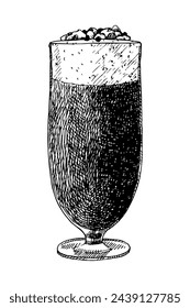Glass with Irish Coffee, hand drawn sketch, vector illustration 