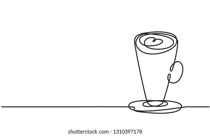 Glass. Irish coffee, latte. Heart. Drawing by a continuous line
