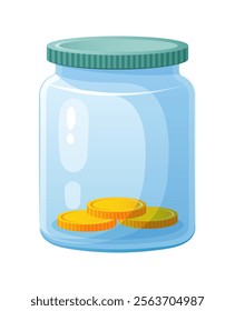 Glass jar with 3 coins.