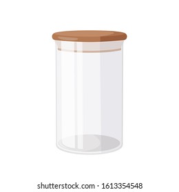 Glass jar with airtight seal wood lid. Kitchen eco friendly stuff.