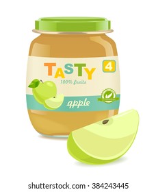 Glass jar with apple baby food